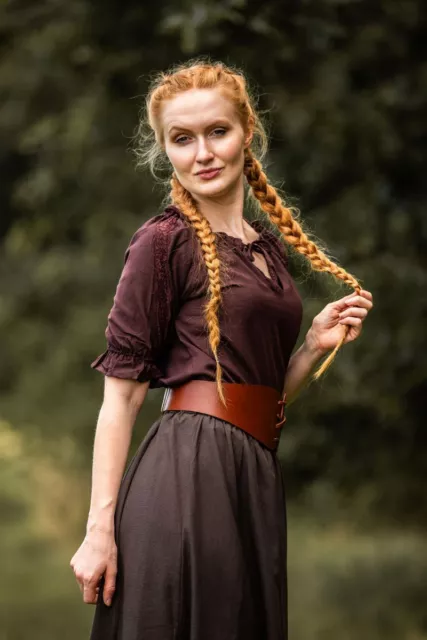 Mittelalter LARP Bluse Baumwolle kurzarm Carmen braun natur rot schwarz weiß