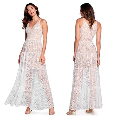 NWT Dress The Population Melina Lace V-Neck Maxi Dress in White sz S MSRP $298