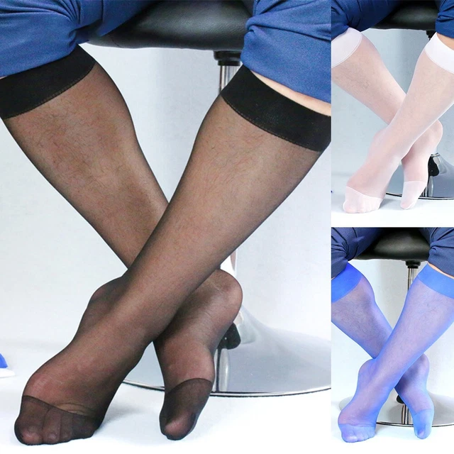 Mens Sexy Summer Thin Below The Knee Calf Nylon Silk Sheer Suit Dress Socks