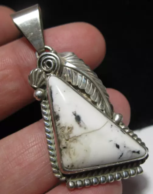 NAVAJO Sterling Silver SIGNED White Turquoise VINTAGE Pendant NATIVE AMERICAN