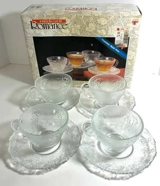 Vintage Tableworks Unlimited Romance 8 piece  Glass Tea Cup Set Grape