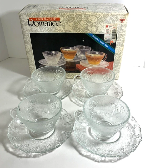 Vintage Tableworks Unlimited Romance 8 piece  Glass Tea Cup Set Grape