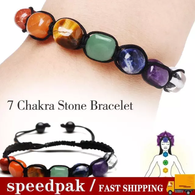 7 Chakra Stein Armband Reiki Heilung Natur Kristall Geschenke Schmuck K6T4