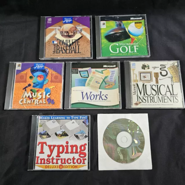 Vtg Microsoft Software PC Lot Of 7 Works Baseball Music Central Golf Instruments