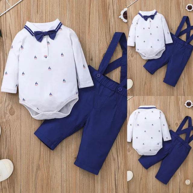 Newborn Baby Boys Gentleman Suit Bow Romper Tops Pants Outfits Party Clothes Set