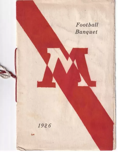 Vintage 1926 Muskegon Michigan High School Football Team Banquet Menu / Program