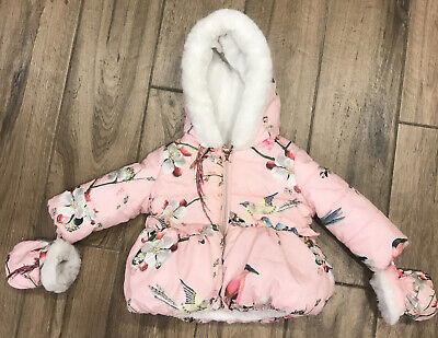 Ted Baker Baby Girls Very Warm Winter Coat with mittens Size 3-6 Months