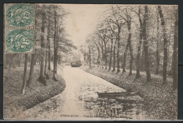 CPA 91 ATHIS MONS vue sur le canal animée Etat superbe 1907