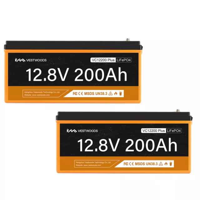 12V 200Ah 2PCS Bluetooth LiFePO4 Battery for Solar RV Marine Low Temp Cut off
