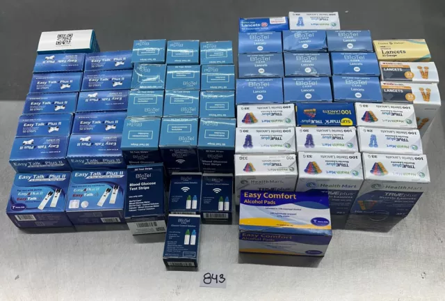 1300 Easy Talk Plus Test Strips, lancets, solution, pads, dinged.