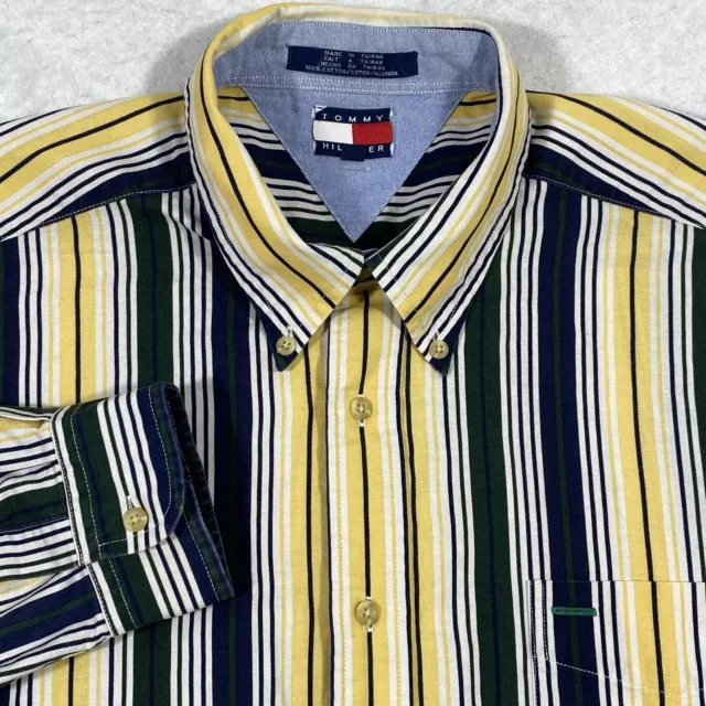 Vintage 90s Tommy Hilfiger Woven Button Down Shirt Men’s XL Vertical Striped