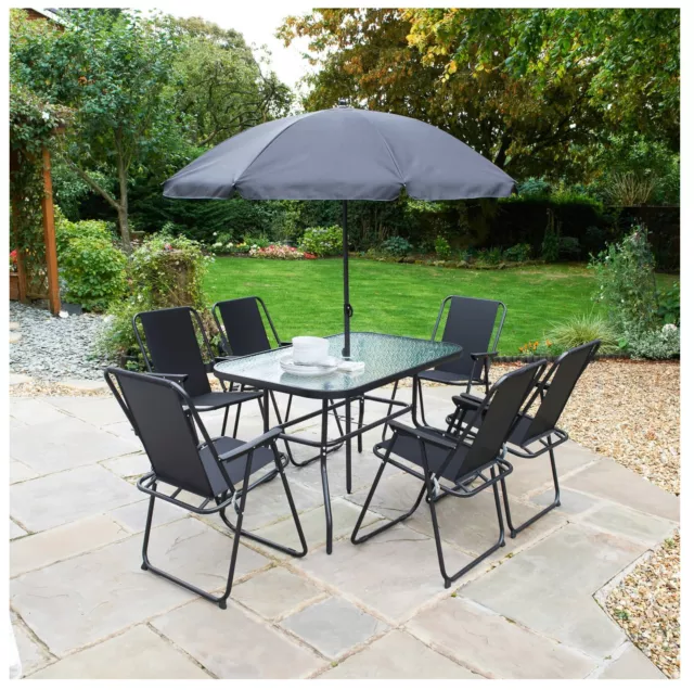 Milano Table Chairs Parasol Garden Patio 8pcs Set