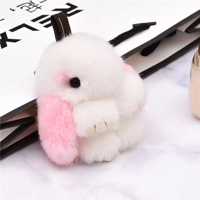 8cm Cute Real Mink Fur Rabbit Bunny Toy Kids Gift Keyring Bag Car Phone Pendant 3