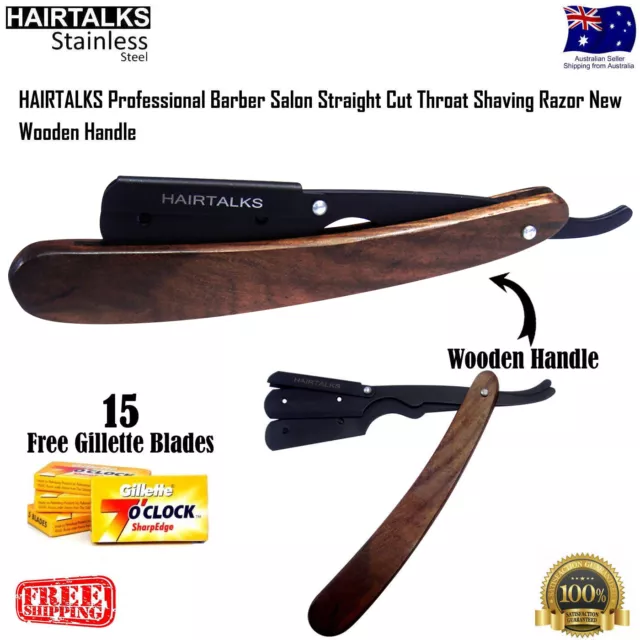 Professional Barber Salon Straight Cut Throat Shaving Razor Wooden Handle, NEW