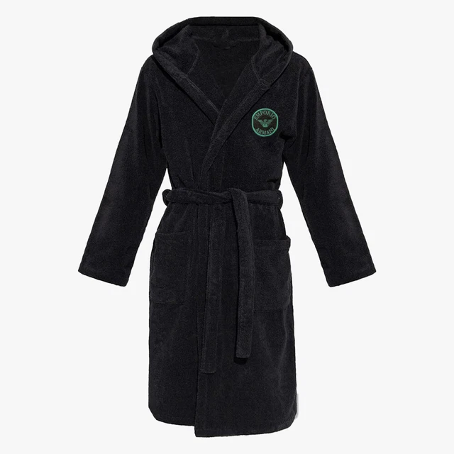 Emporio Armani Lounge Accappatoio con cappuccio con logo tessuto - Nero