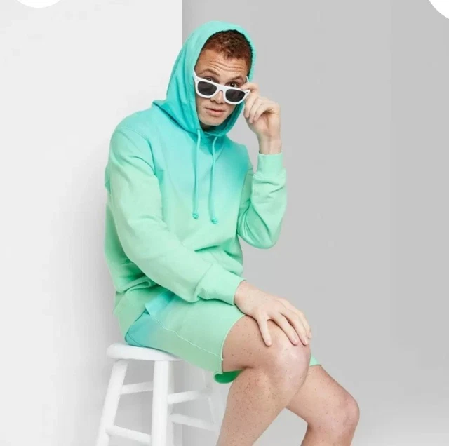 Men's Tie-Dye Regular Fit Hooded Pullover Sweatshirt- Original Use Aqua Green- M