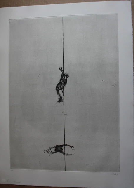 Gravure Surréaliste D'Antoine Agra - Estampe Gaufrée Années 70, Thème Chat, Art Vintage