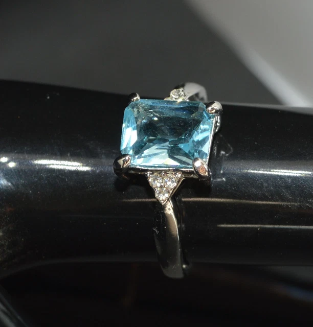 BELLE BAGUE METAL Argente Zircon Aquamarine Taille Us Taille Fr