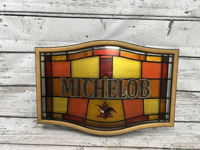 Vintage Michelob Beer Stained Glass Window Style Plastic Wall Hanging Beer Sign