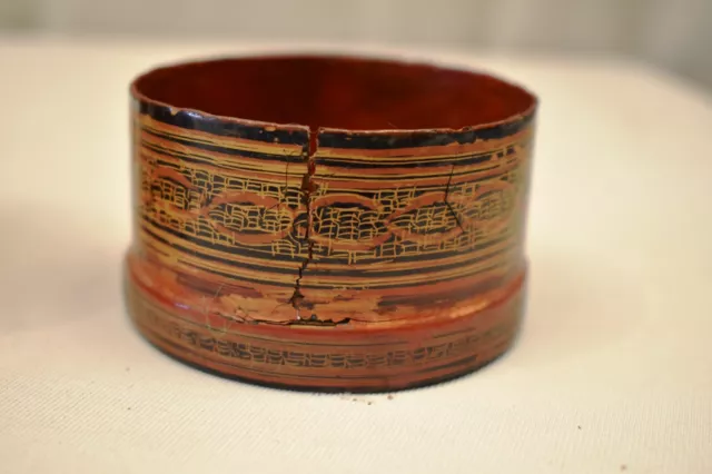 Vintage Lacquerware Box Thanakha Bu Myanmar Storage Container Hand Painted Old"4 9