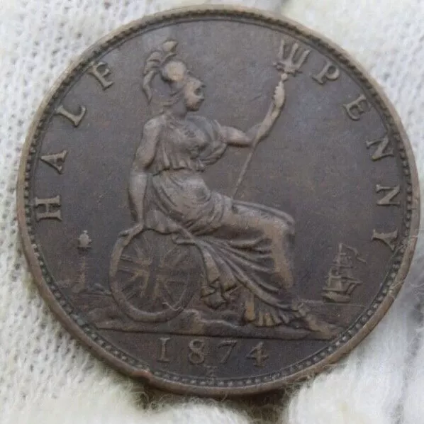 Great Britain 1874 H Half Penny Very Nice Choice AU Better Date Scarce This Nice