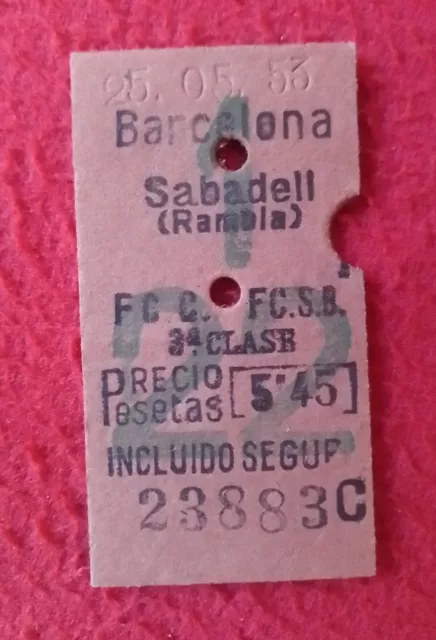 Spain Antiguo Billete Ticket De Transporte Barcelona Sabadell (Rambla) Transport