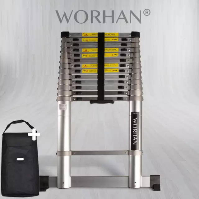 WORHAN® Escalera Telescopica 4.40cm Multifuncion Multiuso ANILLOS ALUMINIO 4.4m+