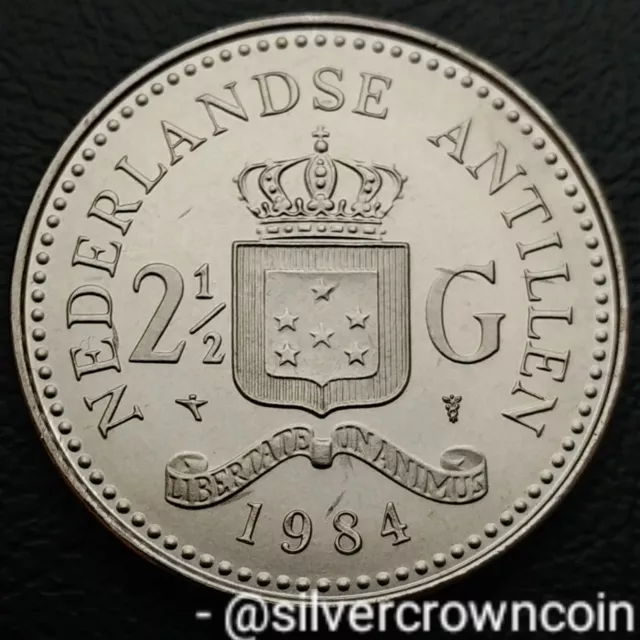 Antilles Netherlands 2 1/2 Gulden 1984. KM#25. 2.5 Dollars coin. Beatrix.