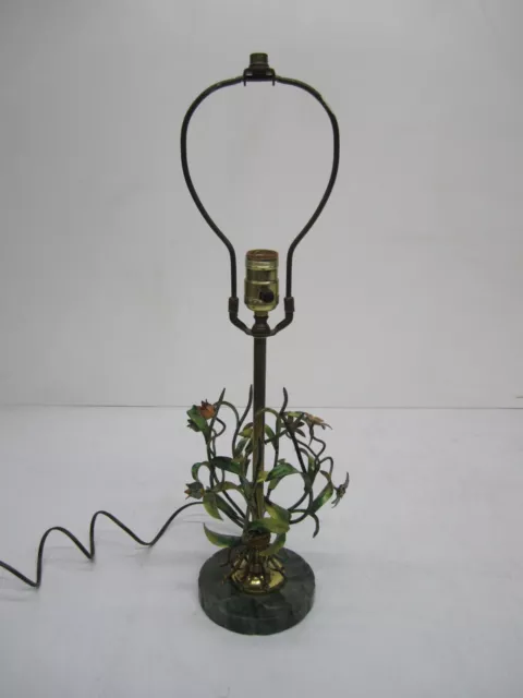 VTG MID CENTURY Tole Metal Floral Flower Table Lamp Light Marble