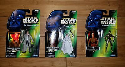 Star Wars Power of the Force Action Figure lot of 3  C-3PO, Han Solo & Leia