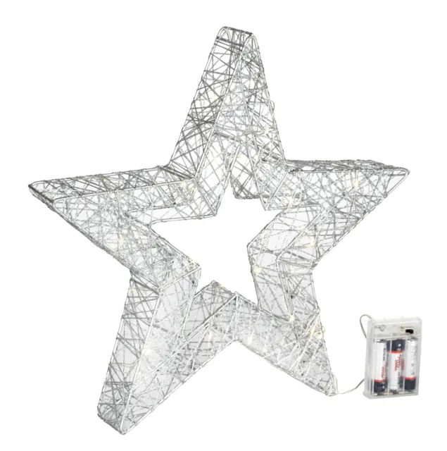 Star-Max Silberner LED Stern mit 30 warmweißen LEDs, batteriebetrieben