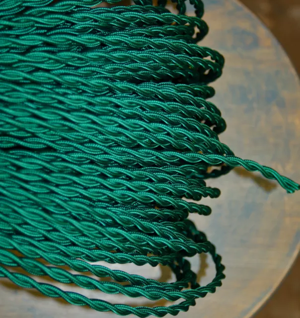 Verde Retorcido Paño Cubierto Alambre, Estilo Vintage Lámpara Cuerda, Antigüedad