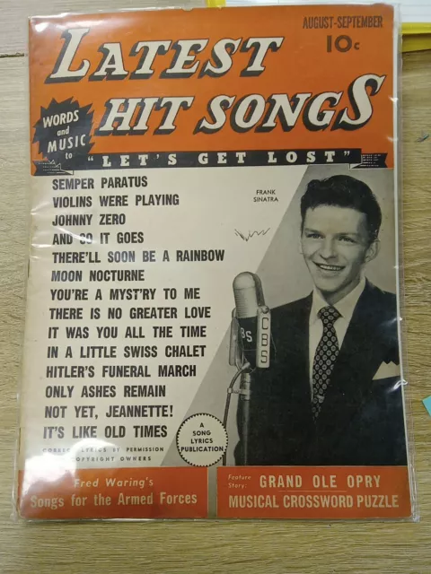 1943, Frank Sinatra, "LATEST HIT SONGS" Magazine (No Label) Scarce / Vintage