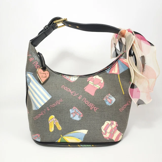 Dooney & Bourke Black Small Beach Themed Coated Canvas Shoulder Strap Bag