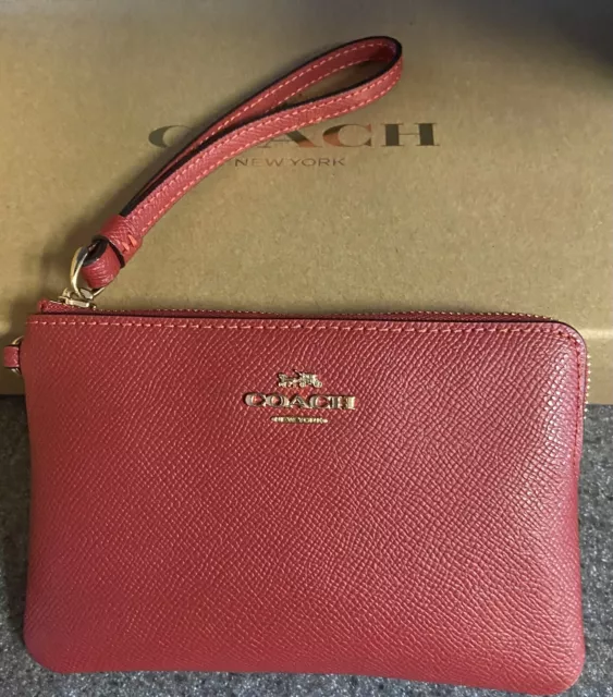 Coach Wristlet Pebble Grained Red Leather