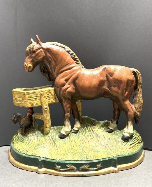 CAST IRON DOORSTOP Horse Food Trough Rooster Farm Country rustic VTG 9