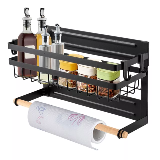 Magnetic Kitchen Fridge Organizer Rack Storage Shelf Towel Holder with Hooks