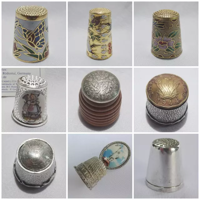 Vintage Metal Thimble Pewter Coin Top Chinese Cloisonne Collectors 1980s 1990s