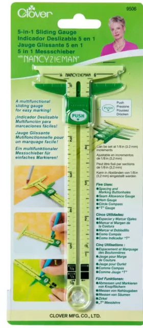 Clover 5 In 1 Sliding Gauge - Multi-Functional Buttonholes,Hems,Compass – Cl9506