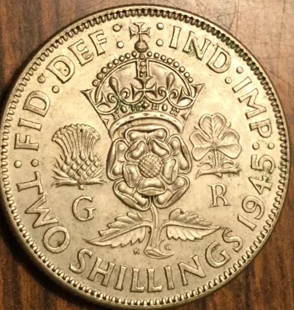 1945 Uk Gb Great Britain Silver Florin Two Shillings Coin