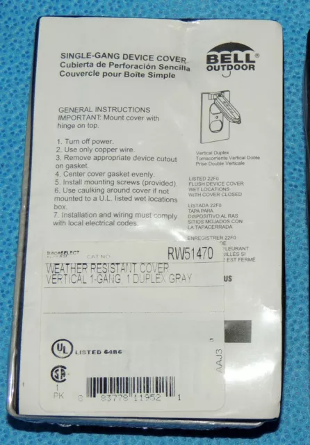 NEUF Hubbell-Bell 5146-0 housse verticale 1 vitesse résistante aux intempéries duplex RW51470 3