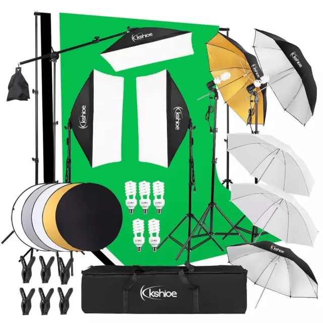 Video Photo Studio Photography Lighting Kit 3X Backdrops 3 X Umbrella Stand Set
