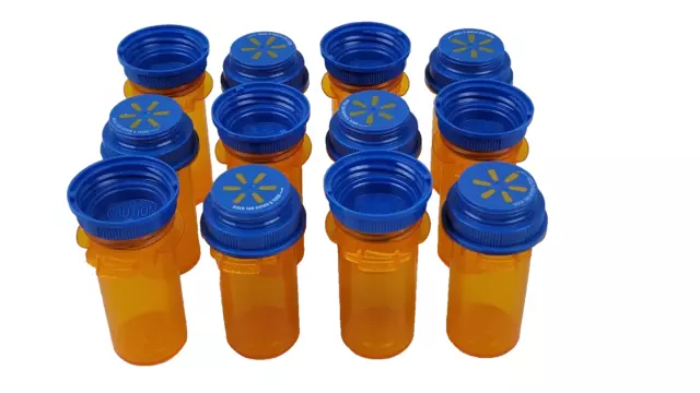 Lot 12 Empty Medicine Pill Plastic Amber Bottles Containers Prescription Crafts