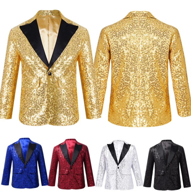 Kids Boys Shiny Sequins Wedding Party Suit Blazer Gentleman Tuxedo Coat Jacket