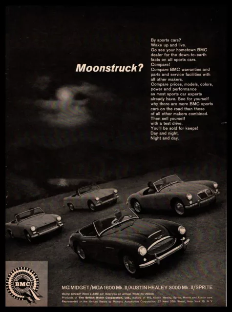 1962 MG Midget MGA 1600 Mark II Austin Healey 3000 Sprite "Moonstruck" Print Ad