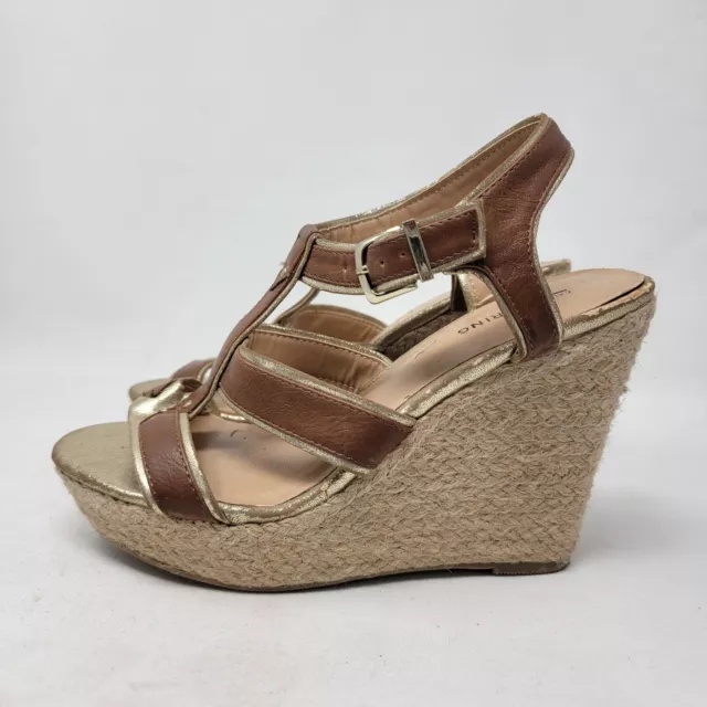 CALL IT SPRING Women's Brown Gold Platform Wedge Espadrille Vegan Sandals Size 9