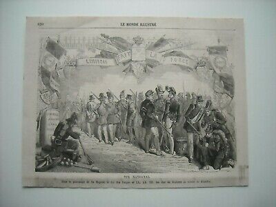 Engraving 1861. national fire Brussels. under the patronage of her majesty the king
