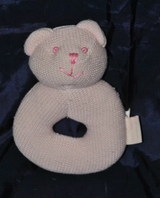 Peluche Doudou Ours BABIBOU Rose Visage Brodé Hochet Grelot 15 Cm TBE
