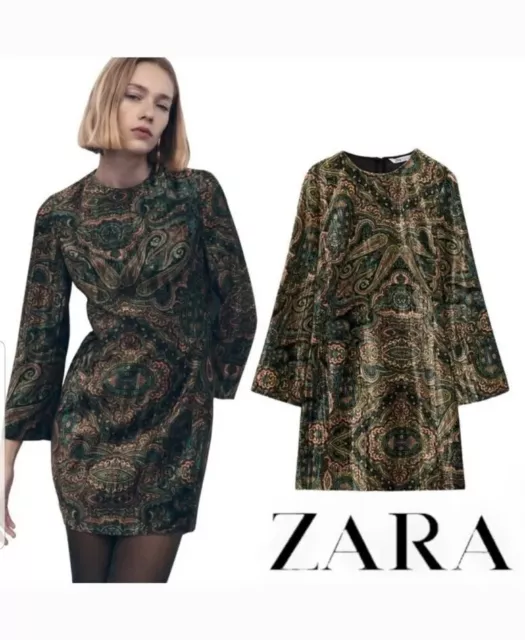 Zara NWT Multicolor Velvet Paisley Mini Dress Women’s Size M