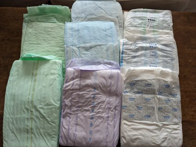 8x Vintage Adult diapers PLASTIC BACKED Alte Vtg Plastikfolie Windel (no Pampers